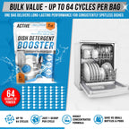 Dishwasher Detergent Booster Prewash Powder - ACTIVE Citric Acid Dishwashing Additive for Hard Water, Natural Dish Washer Shine & Rinse Aid, Lime Scale Remover for Cloudy Glassware - 64 Uses (32-oz)