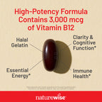 NatureWise Vitamin B12 3000 mcg - Extra Strength - Supplement for Supporting Energy Levels, Mental Clarity, Nervous System Health - Easy-to-Swallow, Soy and Gluten-Free, Non-GMO - 60 Softgels