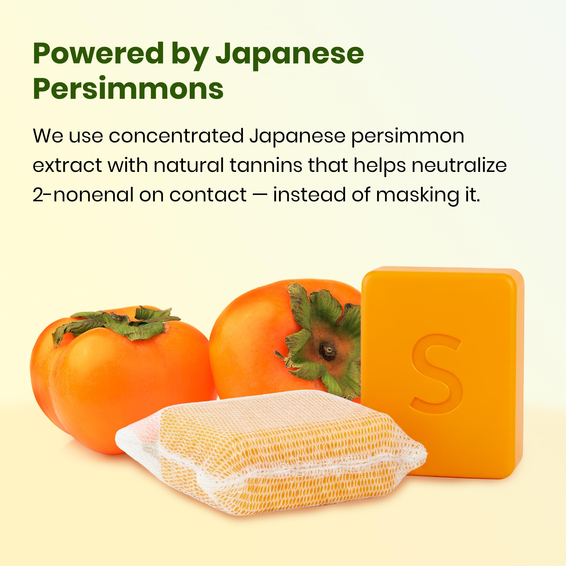 Japanese Persimmon Soap | Body Odor Bar - Old People Smell Cleanser, 2 Pack | Japanese persimmon soap cleans old people smell and body odor; gentle bar with mesh saver bag for fresh sensitive skin daily