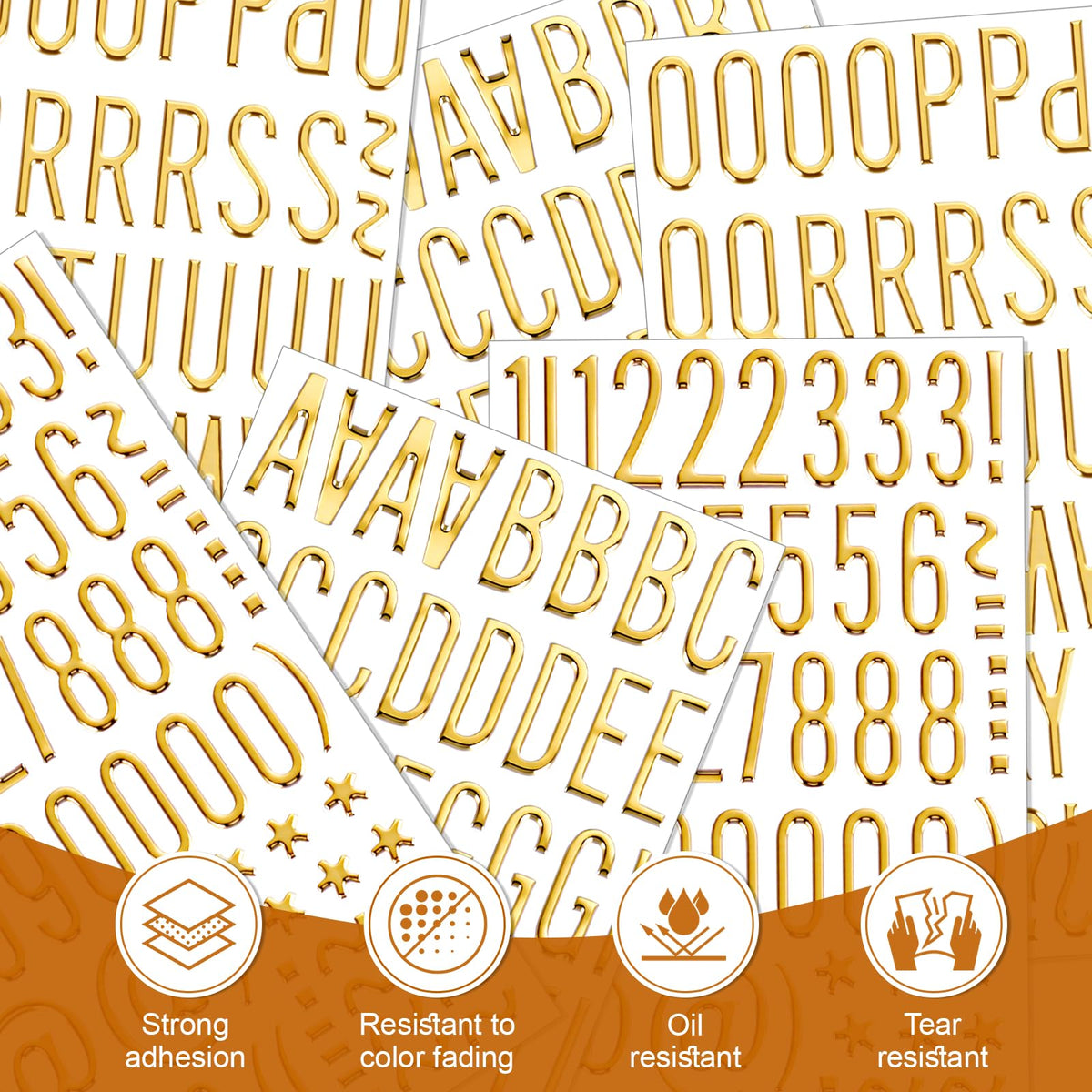 Phinus 6 Sheet 3D Gold Puffy Letter and Number Stickers, 1 Inch Self-Adhesive Foam Alphabet Stickers, Waterproof PVC Material for Grad Cap, Scrapbooking, DIY Crafts, Mailbox Decor