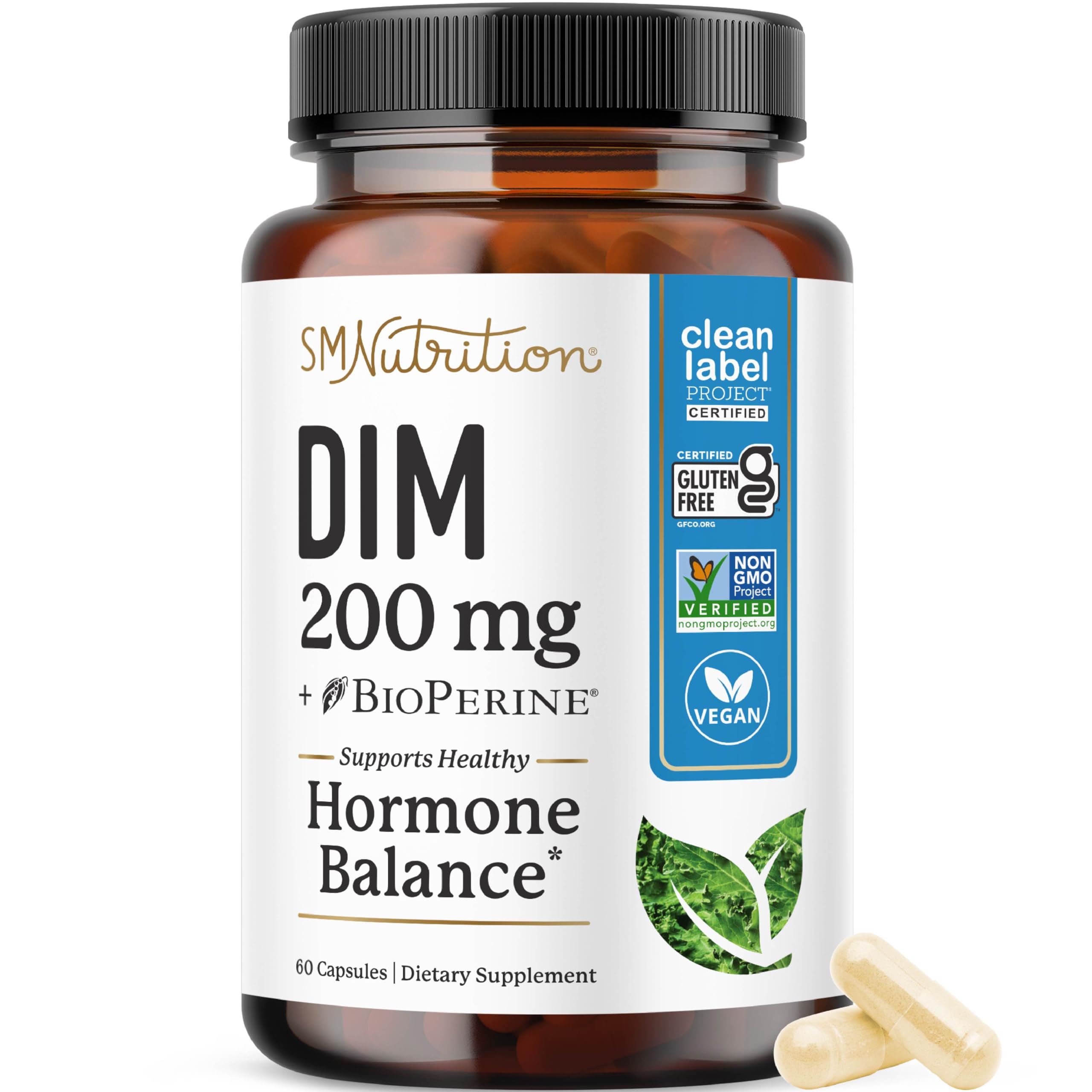 DIM Supplement 200 mg, Estrogen Balance for Women & Men, Doctor-Formulated | Hormonal Acne Menopause Hormone Balance & Antioxidant Support, Clean Label Project Certified Diindolylmethane, 60 Capsules