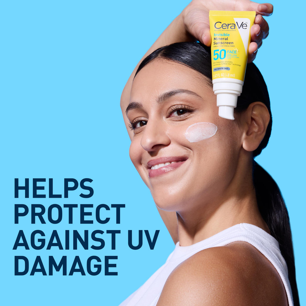 CeraVe Invisible Mineral Sunscreen SPF 50, Face Sunscreen, Travel Size | Skin Care, Sunscreen For Sensitive Skin, Zinc Oxide, Titanium Dioxide, Vitamin E, Niacinamide, Ceramides, Oil Free