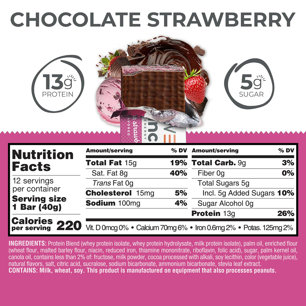 Power Crunch Chocolate Strawberry Protein Bars, 12 Ct, 1.4 oz each
