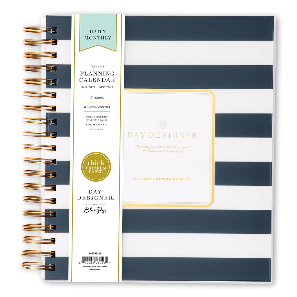 Blue Sky 2027 Daily & Monthly Planner Calendar, 8"x10", Rugby Stripe Black