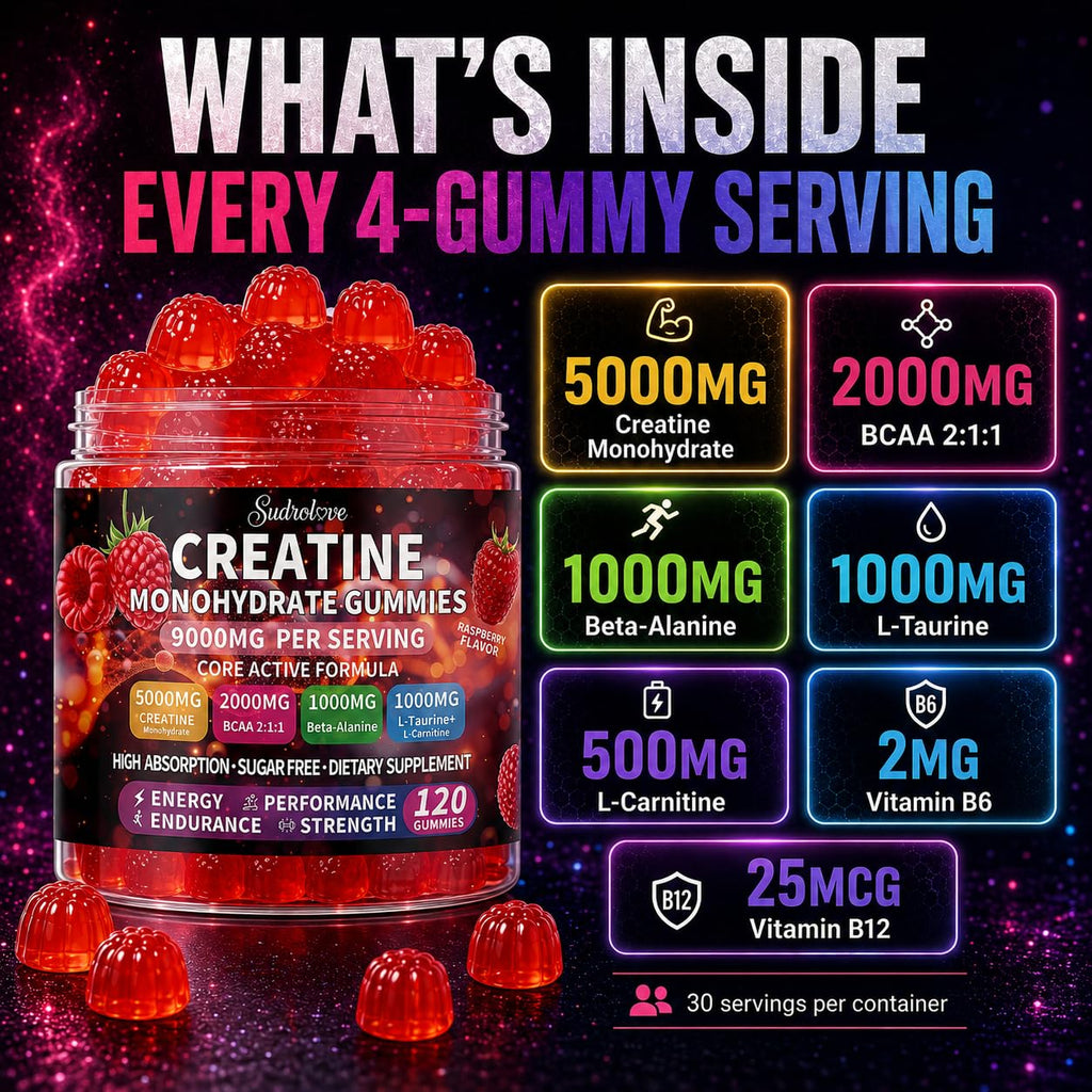 Creatine Monohydrate Gummies 5000mg for Women & Men,120 Count | Blended BCAA, Beta-Alanine, L-Taurine & L-Carnitine Plus B6 B12,Chewable Pre-Workout, Boost Stamina,Ease Muscle Soreness