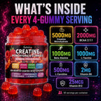 Creatine Monohydrate Gummies 5000mg for Women & Men,120 Count | Blended BCAA, Beta-Alanine, L-Taurine & L-Carnitine Plus B6 B12,Chewable Pre-Workout, Boost Stamina,Ease Muscle Soreness