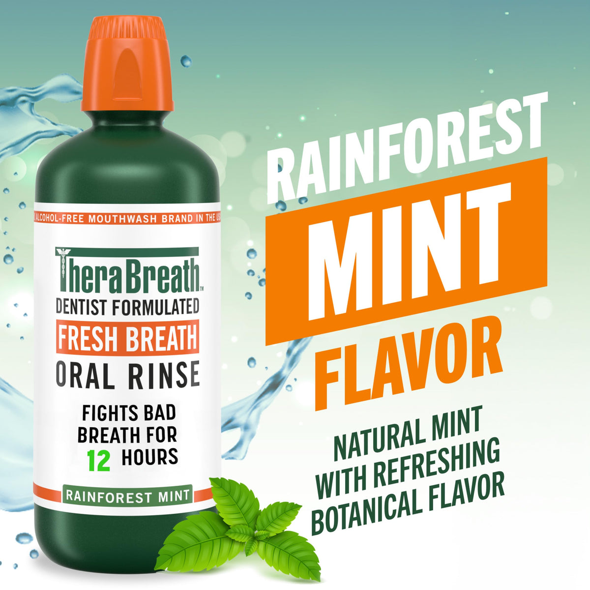 TheraBreath Fresh Breath Mouthwash, Rainforest Mint, 33.8 oz