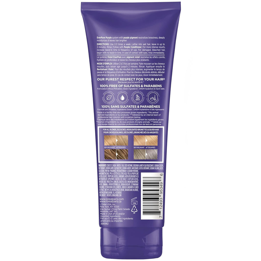 Buy now L’Oreal Paris Sulfate Free Brass Toning Purple Shampoo for Blonde, Bleached, Silver, or Brown Highlighted Hair, EverPure, 6.8 Fl Oz (Packaging May Vary) at indiglob india