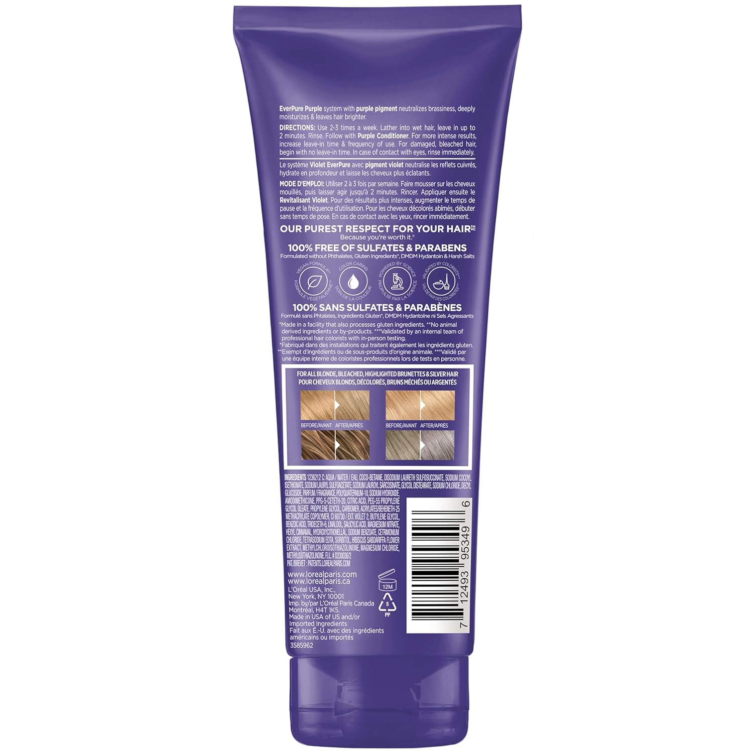 Buy now L’Oreal Paris Sulfate Free Brass Toning Purple Shampoo for Blonde, Bleached, Silver, or Brown Highlighted Hair, EverPure, 6.8 Fl Oz (Packaging May Vary) at indiglob india