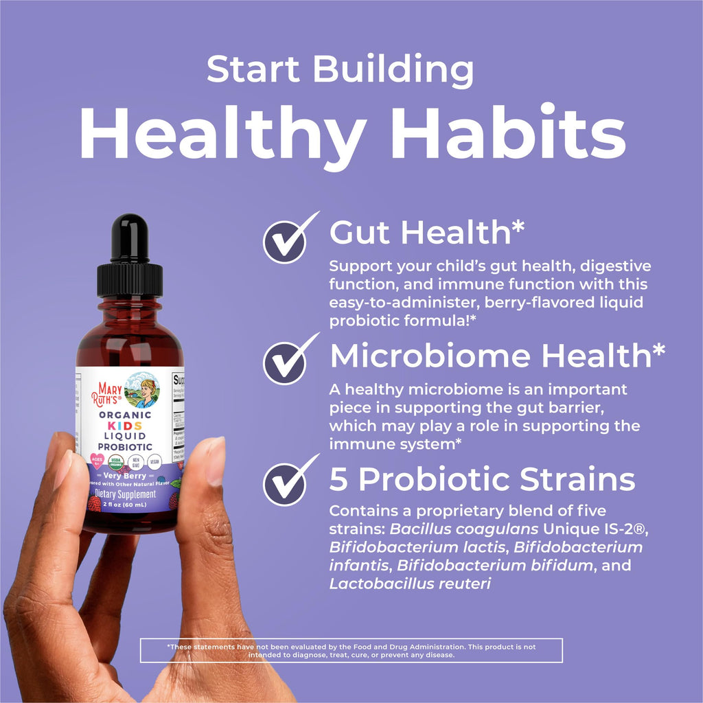 MARYRUTH'S USDA Organic Kids Liquid Probiotic, Very Berry, 2 oz