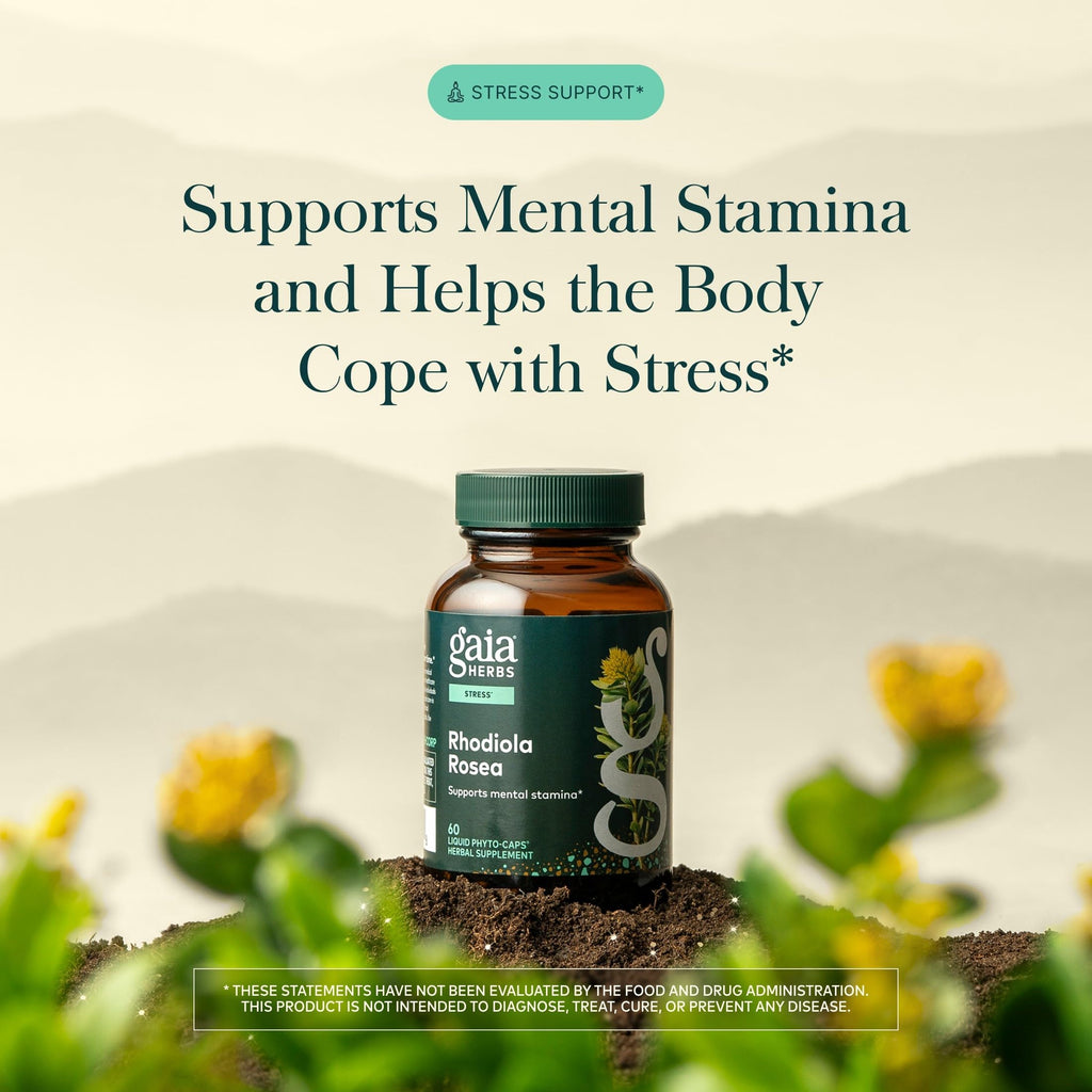 Gaia Herbs Rhodiola Rosea - Stress Support Supplement Traditionally for Supporting Healthy Stamina & Endurance* - with Siberian Rhodiola Root Extract - 60 Vegan Liquid Phyto-Caps (60 Servings)