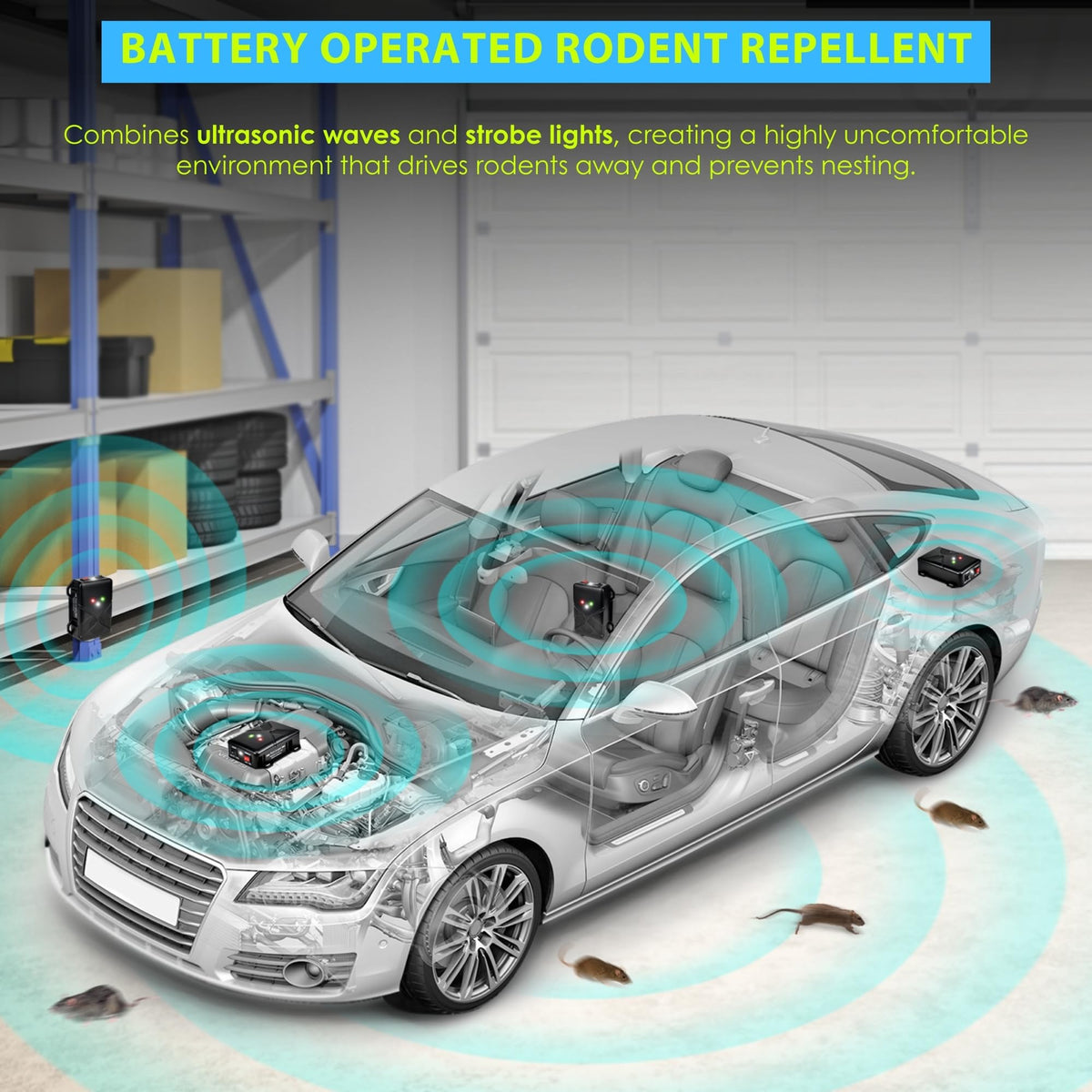 Battery Operated Ultrasonic Under Hood Rodent Repellent for Car Engines