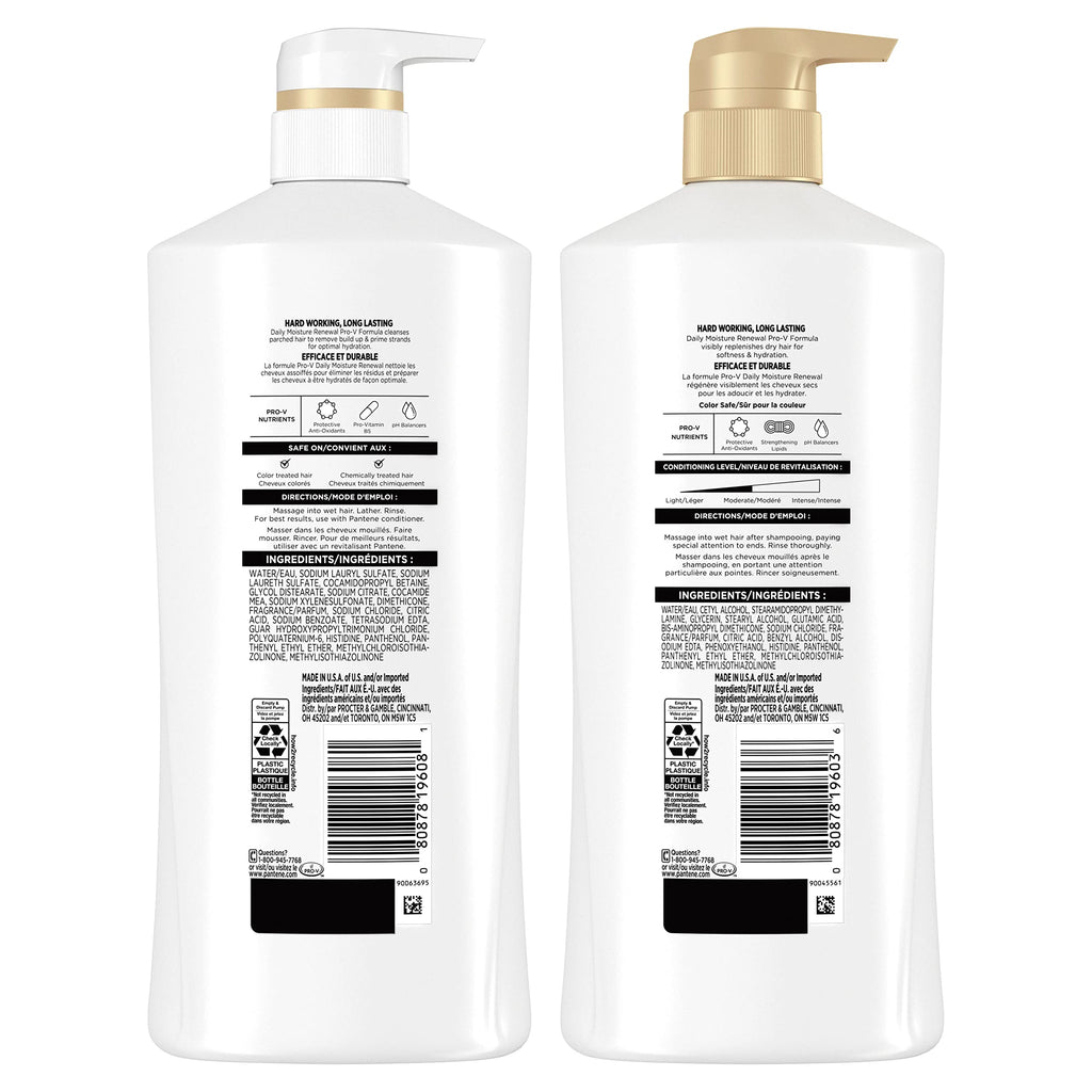 Pantene Shampoo & Conditioner Set, Daily Moisture Renewal - Pro-V Nutrients for Dry, Color-Treated, Straight to Curly Hair, 72-Hour Hydration & Softness, 52.8 Oz Total + Miracle Rescue Shot (0.5 Oz)