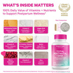 Pink Stork Total Postnatal Vitamins for Women, 60 Capsules, Berry | Clean Label Award, Vegan Algae DHA, No Fishy Burps, Methylated Folate, Iron, Gentle on Stomach, Postpartum + Lactation