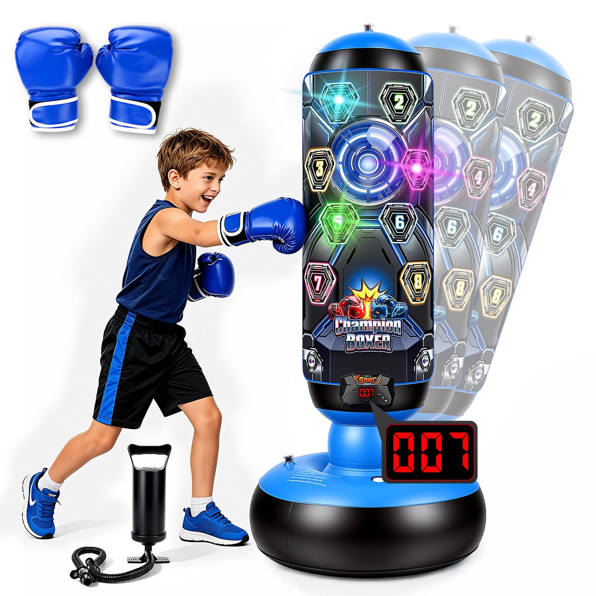 Punching Bag for Kids, Cyberpunk Boxing Set with LED Scoring