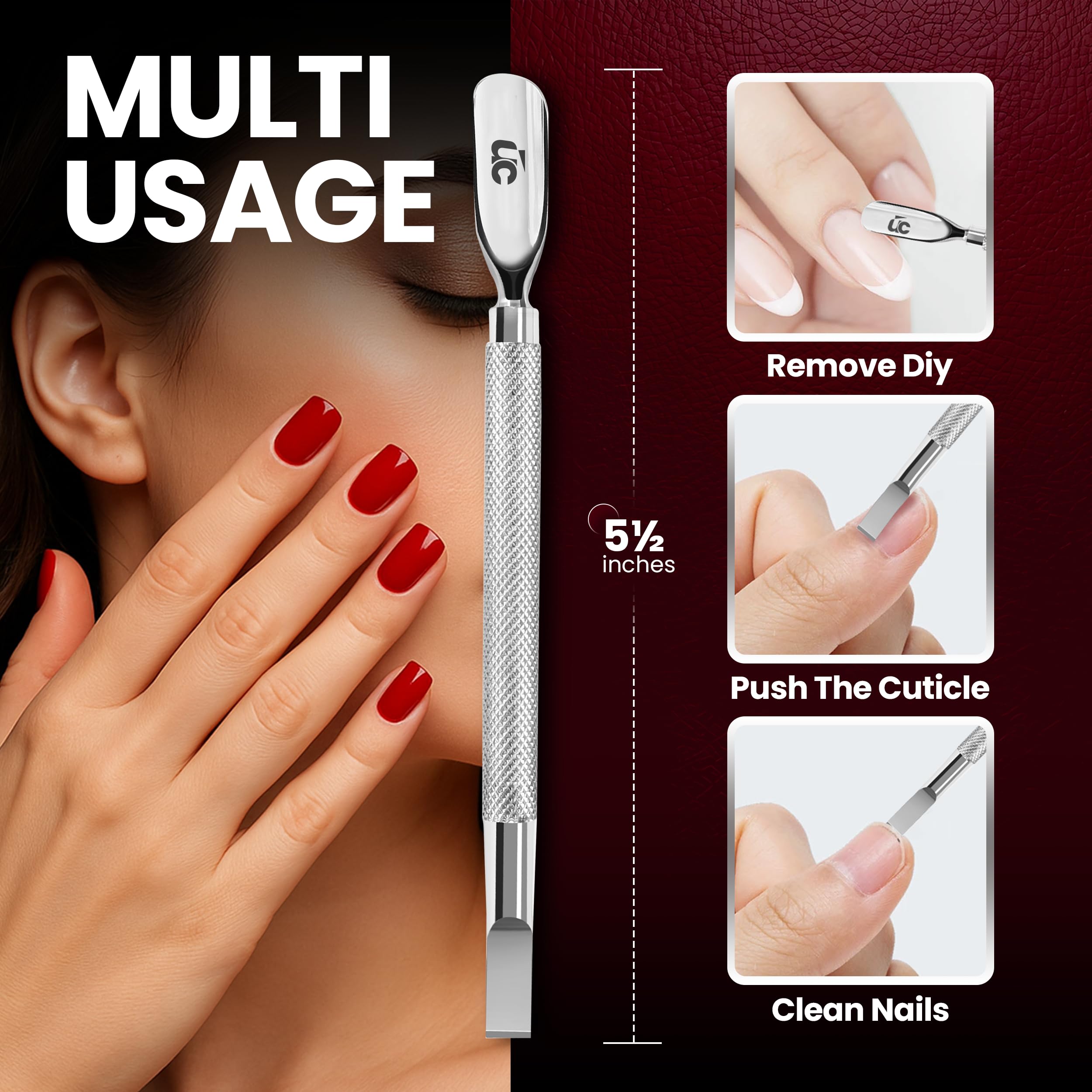Utopia Care Cuticle Pusher Tool & Spoon Nail Cleaner | Professional Stainless Steel Cuticle Remover & Cutter, Durable Manicure & Pedicure Tool for Finger & Toenails