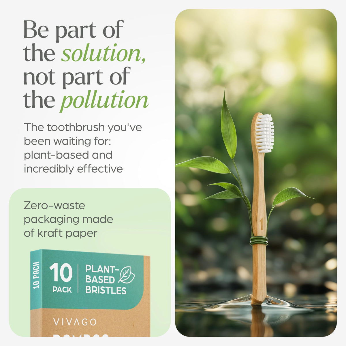 VIVAGO Bamboo Toothbrushes 10 Pack – Plant-Based Soft Bristles