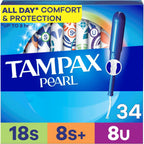Buy now Tampax Pearl Tampons Multipack, with LeakGuard Braid, Super/Super Plus/Ultra Absorbency, Unscented, 34 Count at indiglob india
