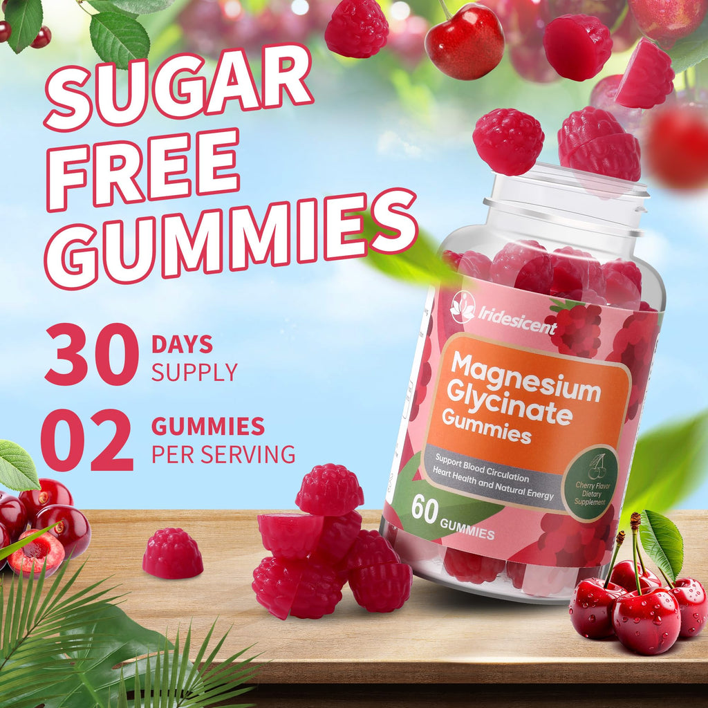 600mg Magnesium Glycinate Gummies, 120 Count | Magnesium Glycinate & Citrate Blend with Ashwagandha & Zinc, Sugar Free Vegan Cherry Gummies, 60-Day Supply