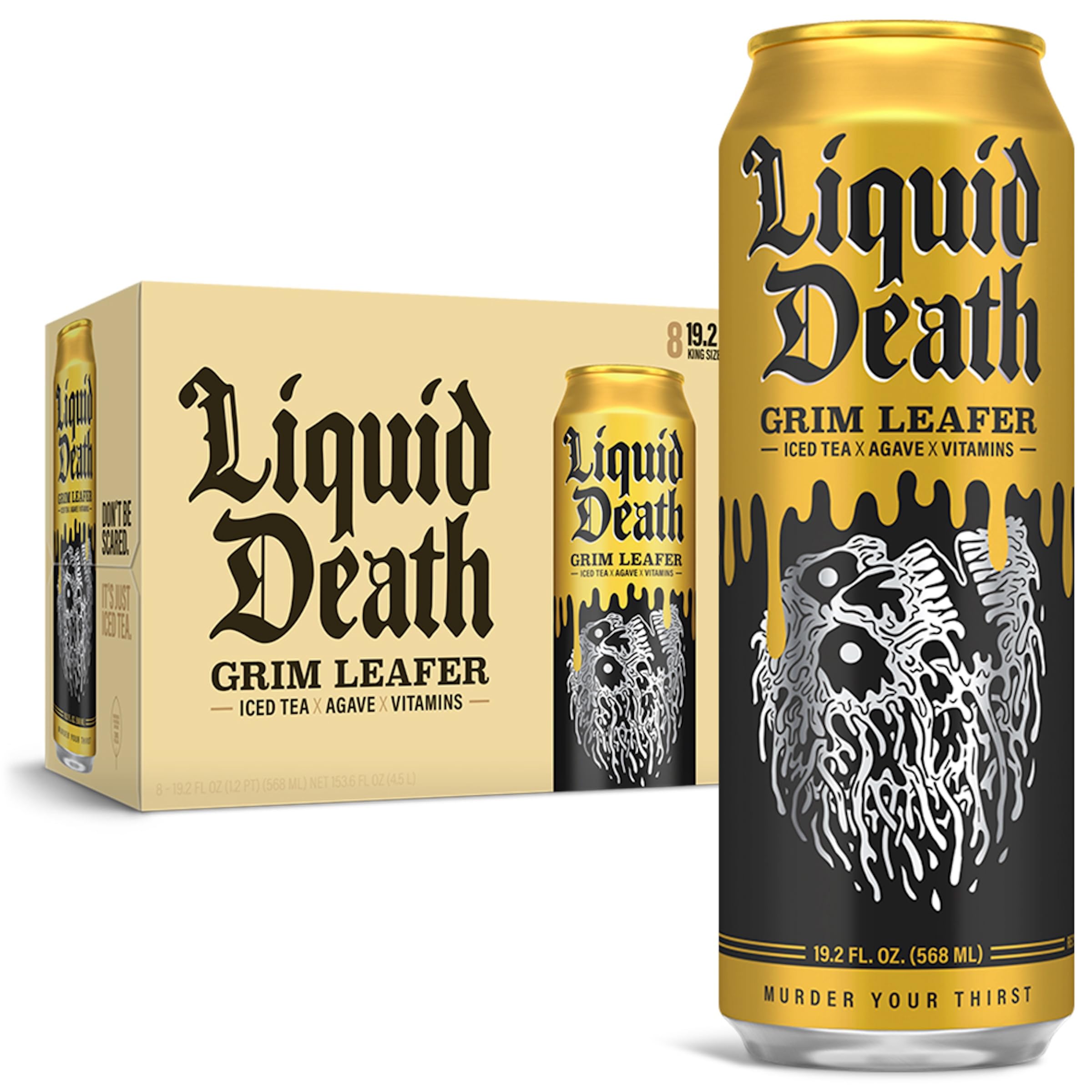 Buy now Liquid Death Iced Tea - Blueberry Buzzsaw (Blueberry-Flavored Black Tea), Less Sugar*, Boost of Caffeine, B Vitamins, No Artificial Sweeteners, 12 Fl Oz (Pack of 12) Grim Leafer at indiglob india
