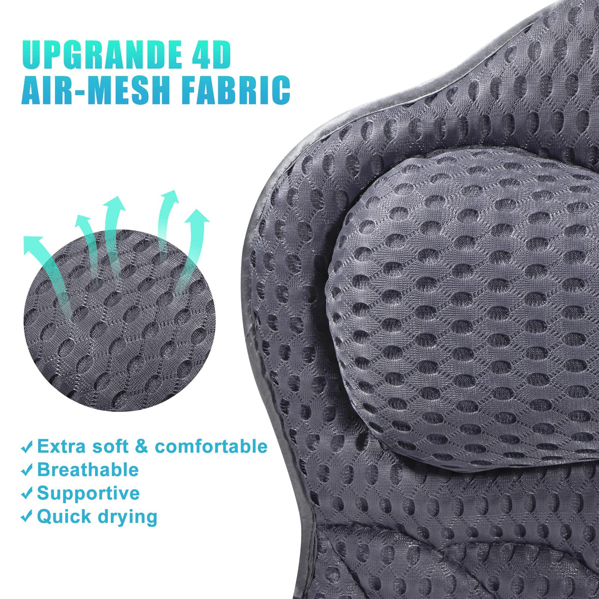 Bath Pillow, Tub Pillow for Bathtub with Strong Non-Slip Suction Cups and Comfortabl 3D AirMesh Bath Pillow for Women &Man