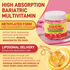 Liposomal Methylated Bariatric Multivitamin Gummies with Iron for Women & Men, High Absorption Multivitamin w/CoQ 10, Probiotic, Digestive Enzymes Support Gastric Bypass & Sleeve Recover, Energy,1Pack
