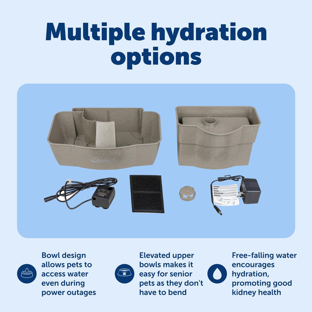 Buy now PetSafe Drinkwell Multi-Tier Pet Fountain - Encourages Hydration for Cats & Dogs - Large-Capacity Waterer - Double Tier - Filtered Fountain with Carbon Filter - 100 oz Water Capacity at indiglob india