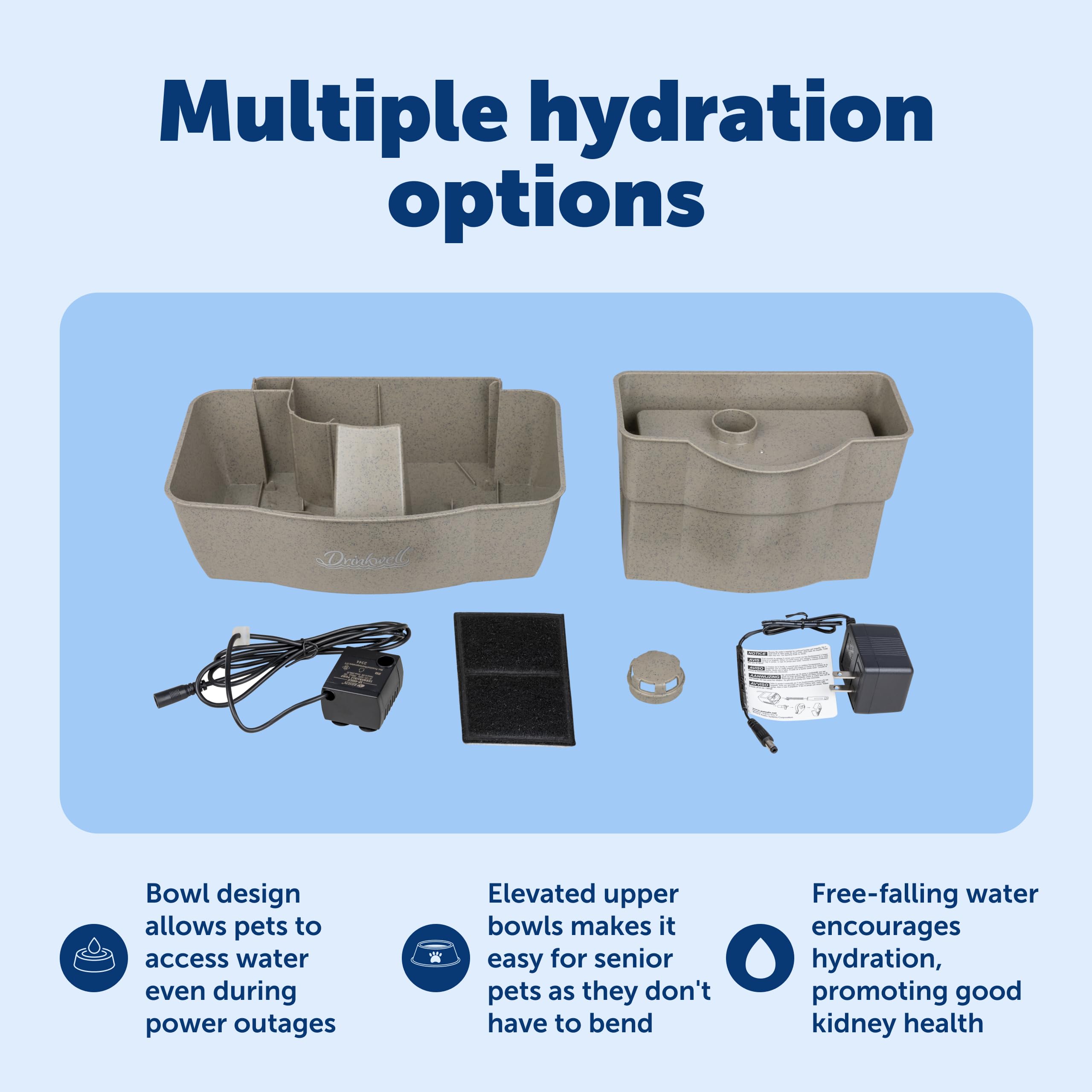 Buy now PetSafe Drinkwell Multi-Tier Pet Fountain - Encourages Hydration for Cats & Dogs - Large-Capacity Waterer - Double Tier - Filtered Fountain with Carbon Filter - 100 oz Water Capacity at indiglob india