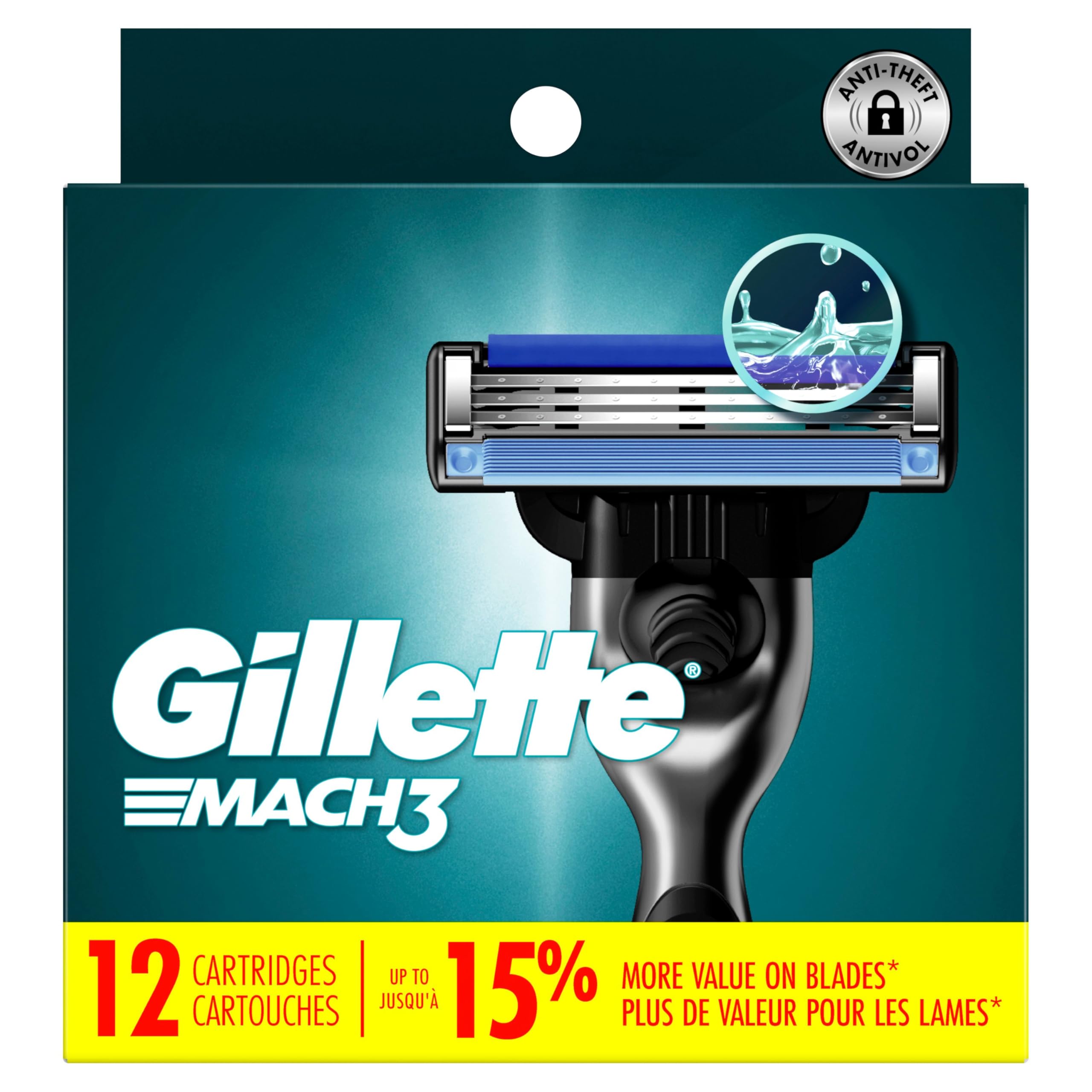 Gillette Mach3 Razor Refills for Men, 12 Razor Blade Refills