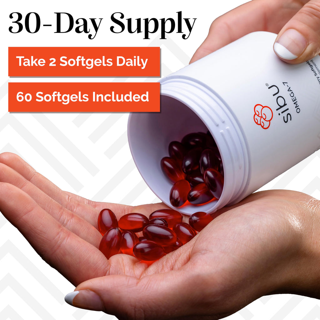 sibu Sea Buckthorn Omega-7 Softgels Starter Kit, 60ct 30-Day Supply | Supports healthy skin, hair & nails. Helps relieve dryness from within.