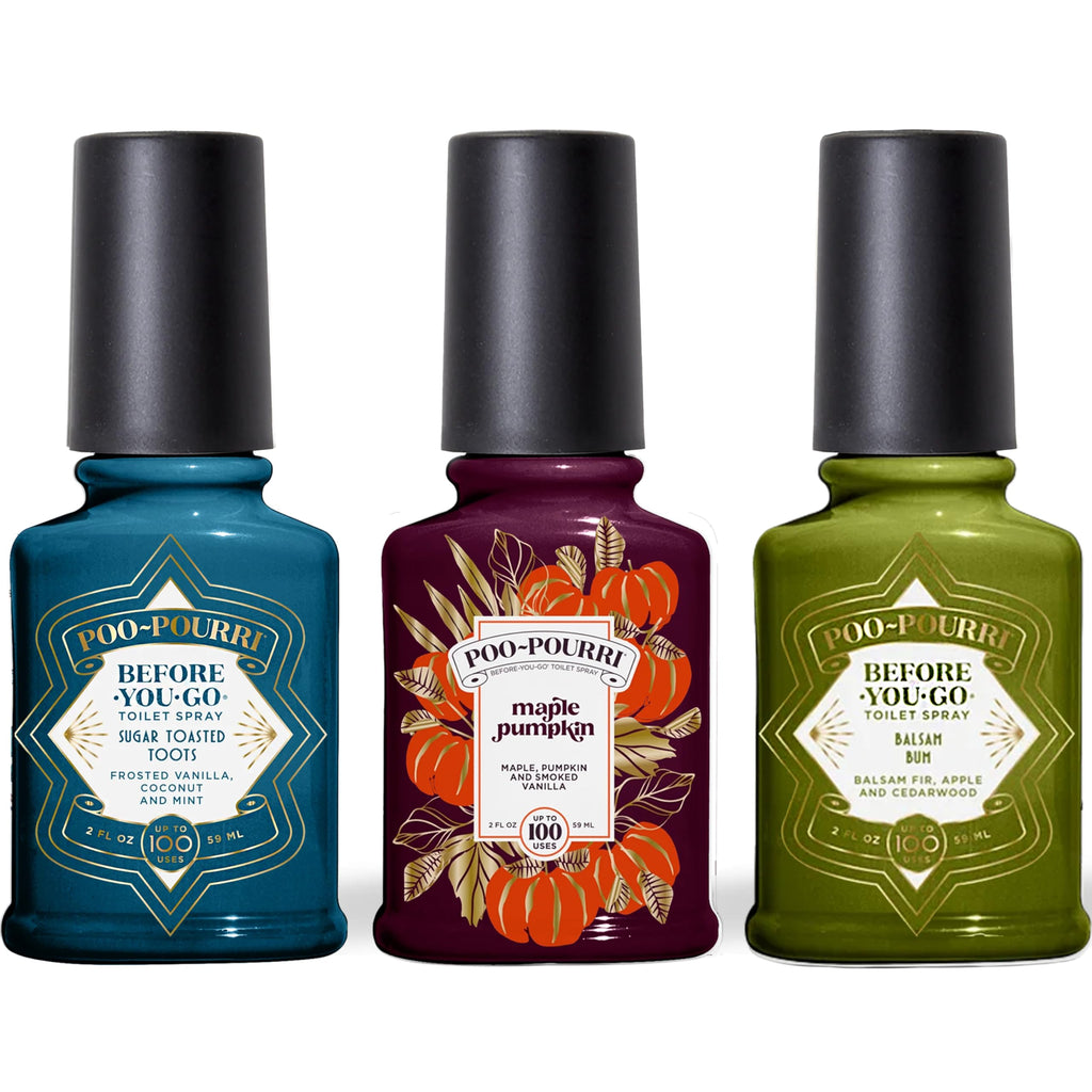 Poo-Pourri Before-You-Go Toilet Spray, Spring 2 Oz Variety Pack– Maple Pumpkin Sugar Toasted Toots and Balsam Bum