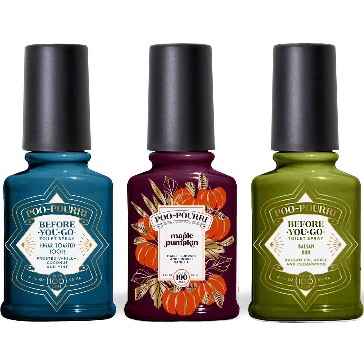 Poo-Pourri Before-You-Go Toilet Spray, Spring 2 Oz Variety Pack– Maple Pumpkin Sugar Toasted Toots and Balsam Bum