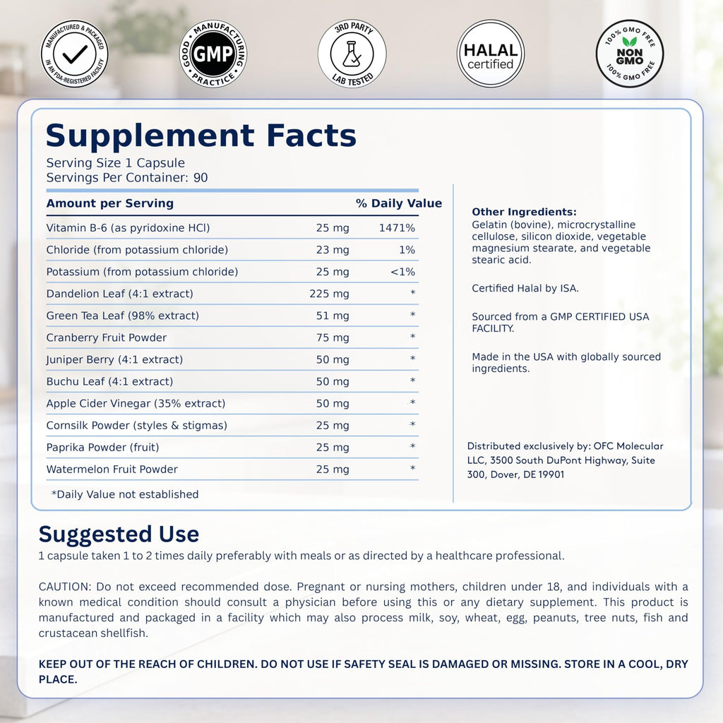 Youth & Tonic Natural Water Pills Weight Loss Women, Men, Water Retention