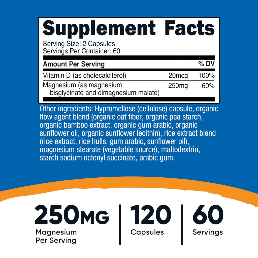 Nutricost Magnesium Glycinate + Malate (250mg) 120 Caps, High Absorption
