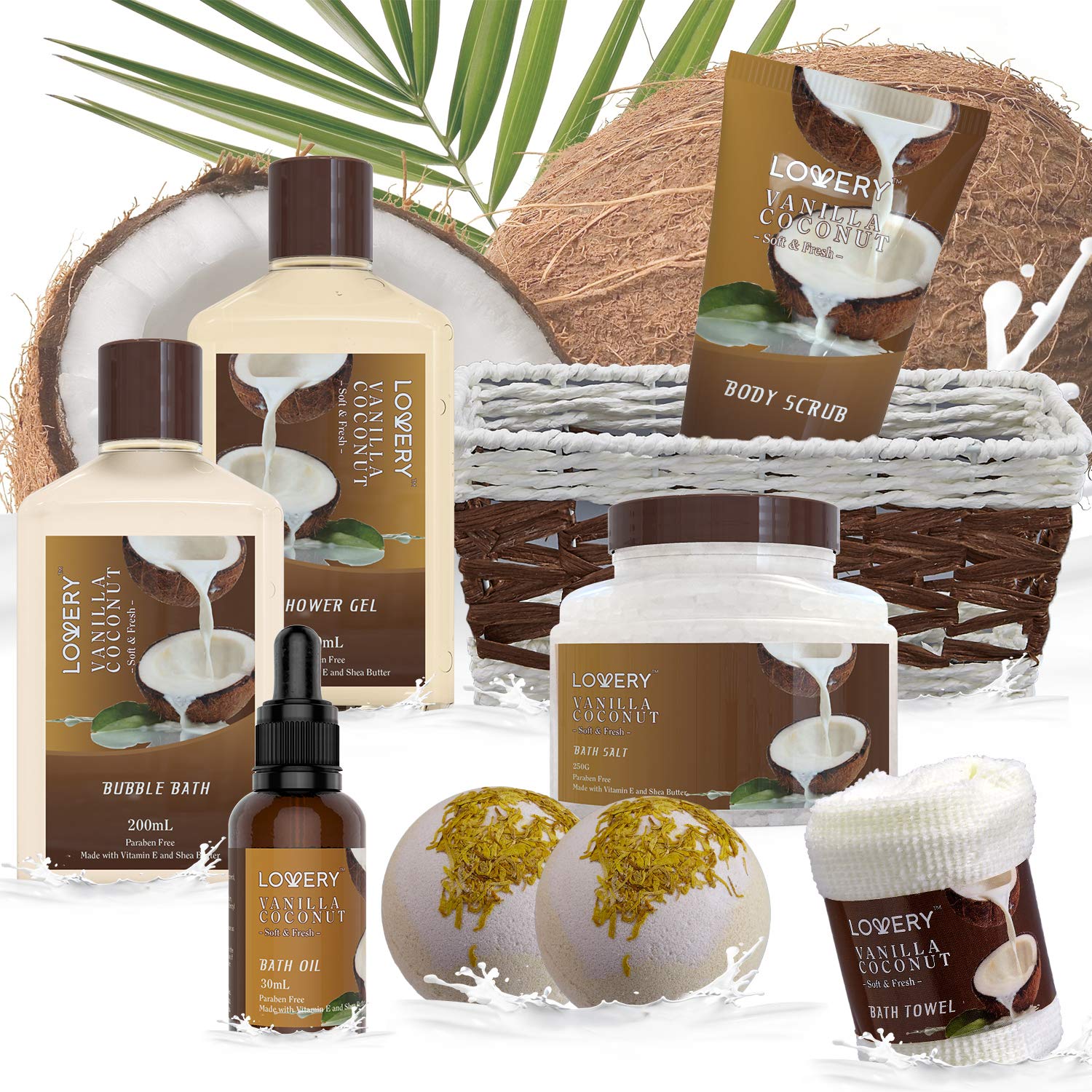 Buy now Gifts For Women Gift Basket for Womenâ€“ 9 Piece Set of Vanilla Coconut Home Spa Set, Luxurious Valentines Day Gifts for Her, Bath and Body Sets Includes Fragrant Lotions, Large Bath Bombs, Coconut Oil at indiglob india