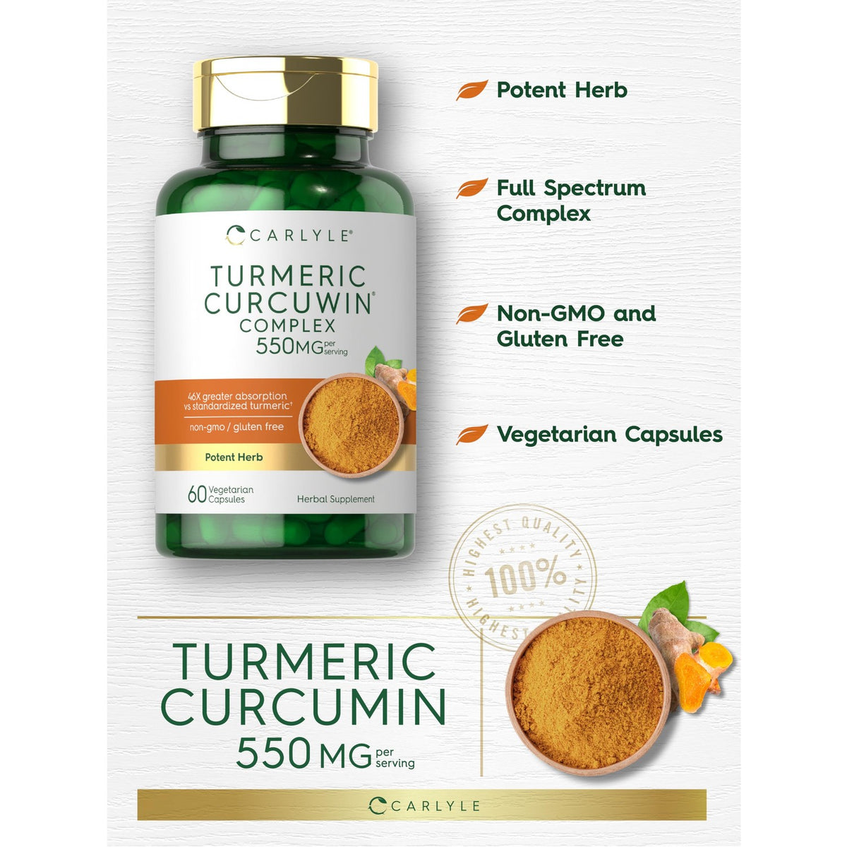 Carlyle Turmeric Curcumin 550mg | 60 Vegetarian Capsules