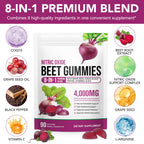 90 Chews Beet Root Gummies, Sugar Free | 8 in 1 Beet Root Extract with CoQ10, Grapeseed Extract 90 Chews for Antioxidant, Promoting Nitric Oxide, Energy Level Suport, with Vitamin B12, C