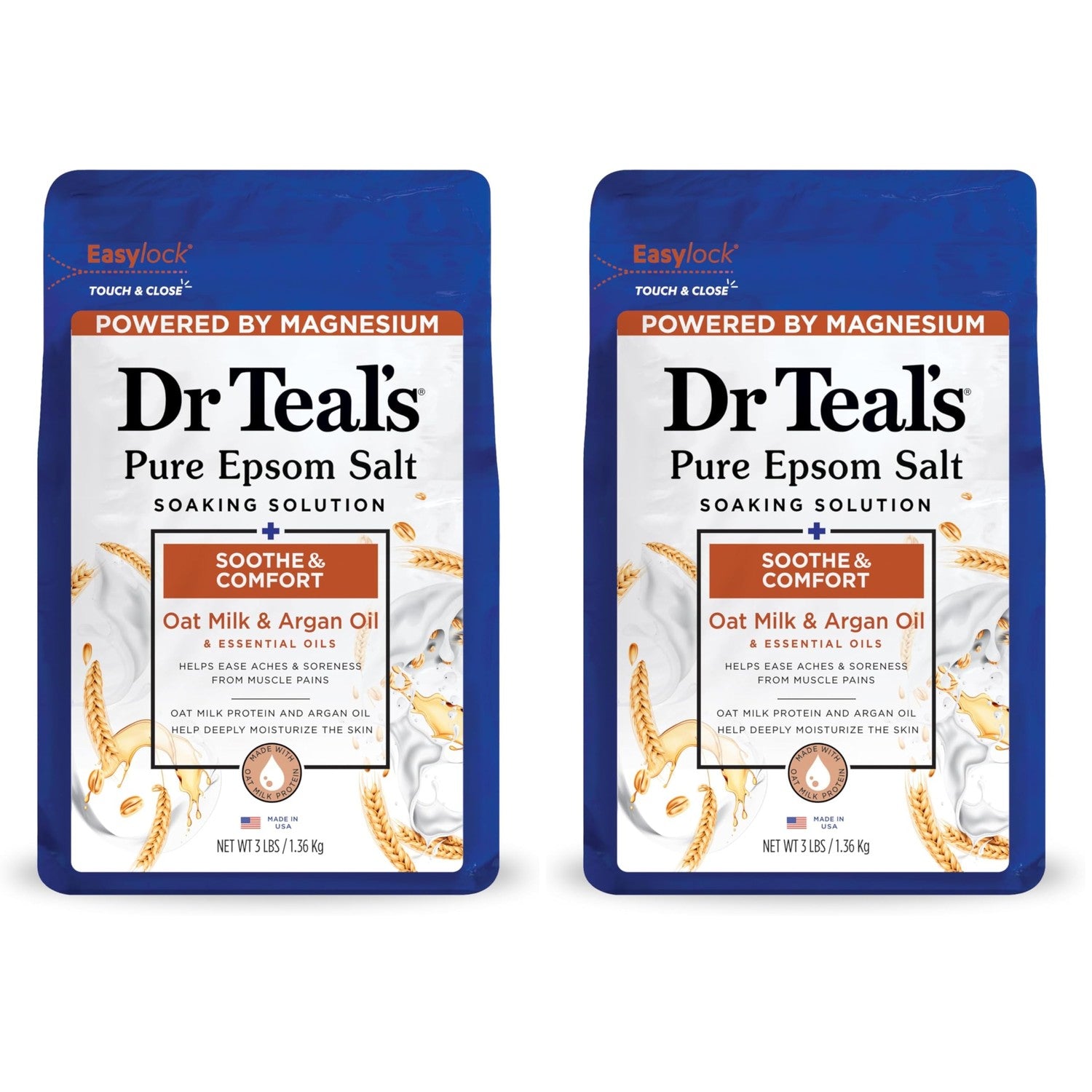 Dr Teal's Epsom Salt Magnesium Soak, Soothe & Comfort with Oat Milk & Argan Oil, 3 lbs