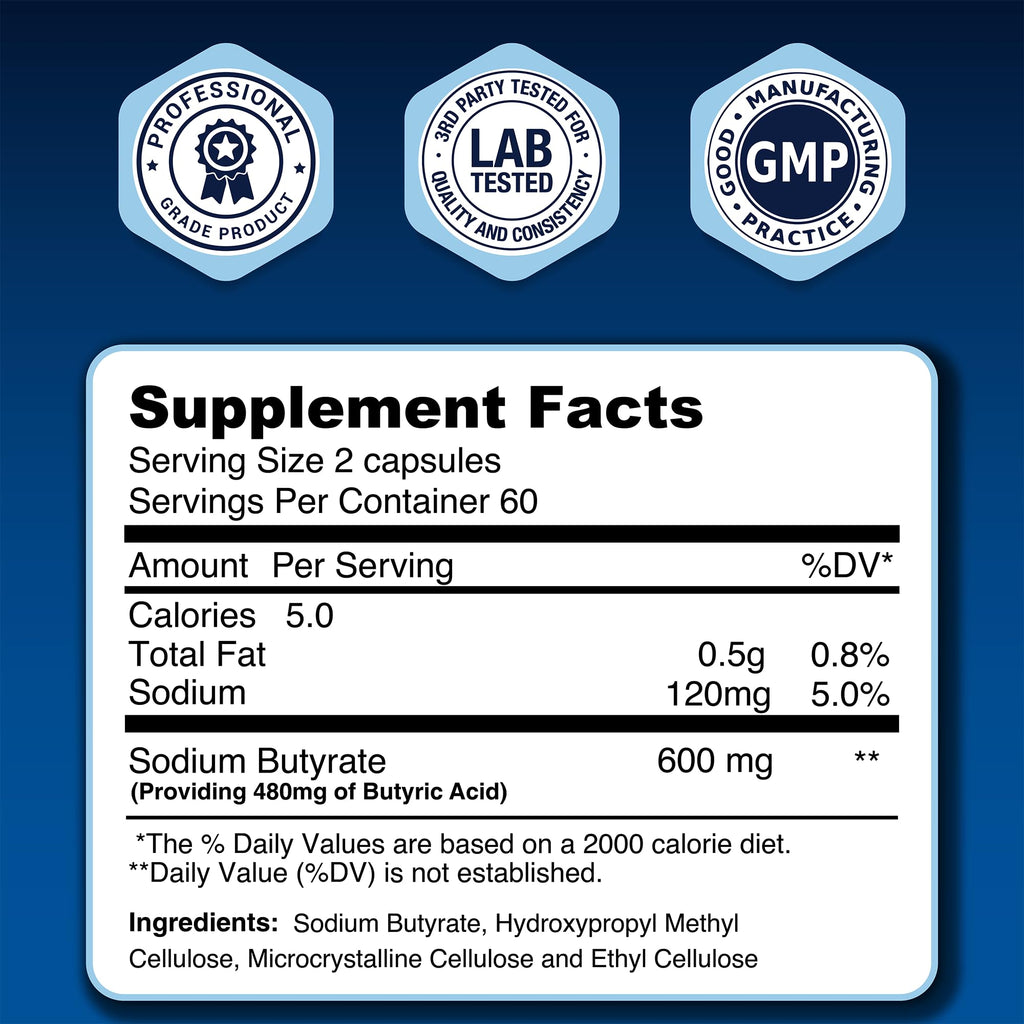 Sodium Butyrate 300mg - Microencapsulated - 120 Capsules