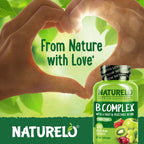 NATURELO Vitamin B Complex, 120 Capsules, Vegan, CoQ10, Methyl Folate | Biotin, Fruit & Vegetable Blend, Supports Energy And Healthy Stress Response, Super B Complex Vitamins for Women and Men