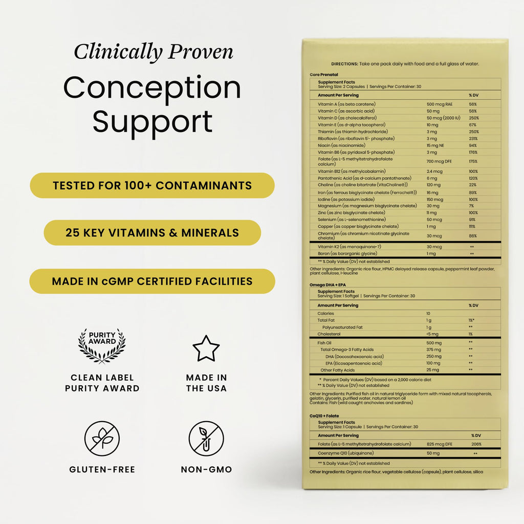Perelel Conception Fertility Prenatal Vitamins, Folate, CoQ10 & DHA Omega 3 | Women's Fertility Support Multivitamin, Choline, Vitamin B6, & Vitamin D, Soy & Gluten Free, Non-GMO, 30 Daily Pill Packs