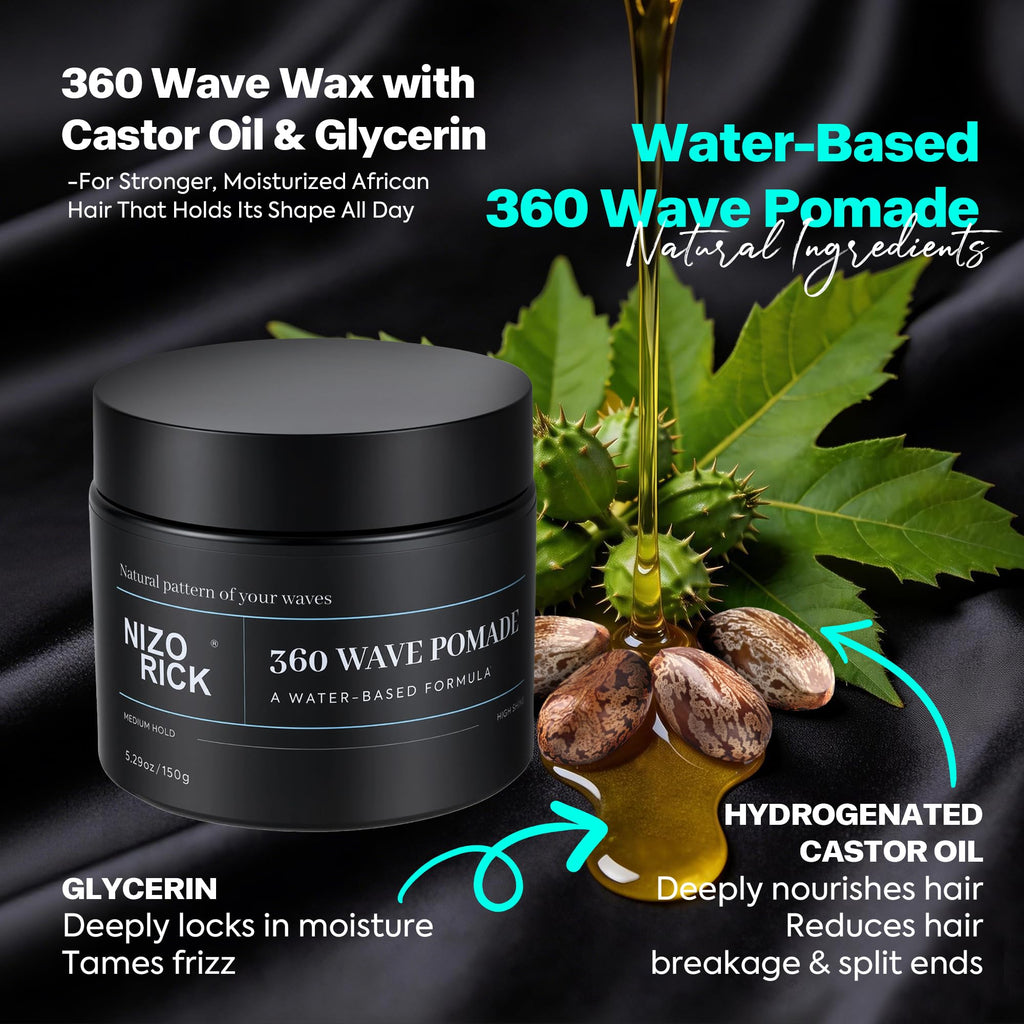 Men's 360 Wave Pomade 150g, Water-Based – Wave Styling Grease for Hair – Non-Greasy, Strong Hold & Layered Waves,150g/5.29oz