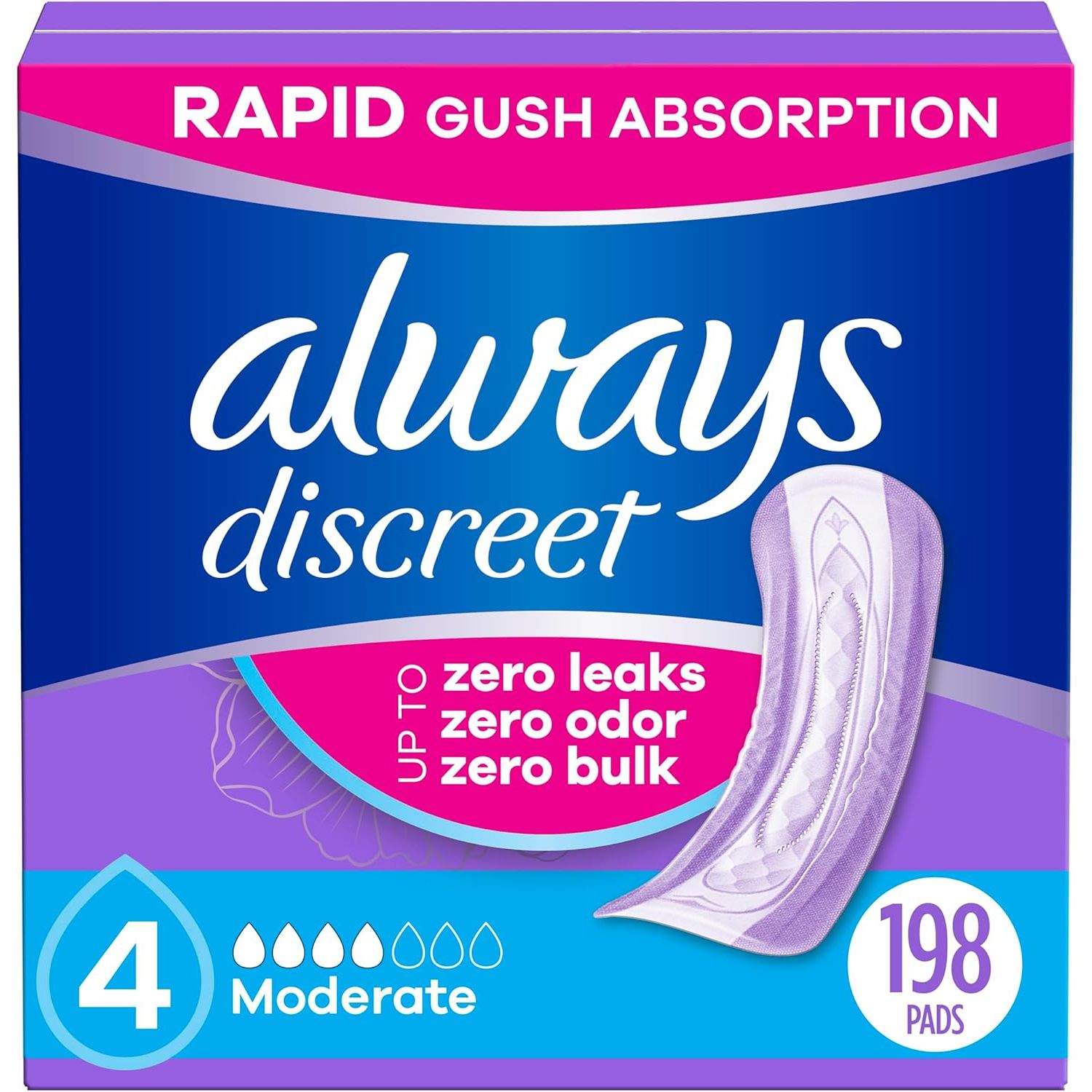 Buy now Always Discreet Adult Incontinence Pads for Women, Moderate Absorbency, Long Length, Postpartum Pads, 162 Count (3 Packs of 54) 66 Count (Pack of 3) 198 at indiglob india