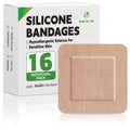 16 Pack Silicone Bandages for Sensitive Skin, 4x4 Latex Free Hypoallergenic Breathable Adhesive Bandage with Gentle Border, Large Wound Care Patches with Easy Painless Removal