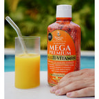 Mega Premium Liquid Multivitamin | Natural Immune Support Vitamin w/ 1333% Vitamin C, 200% D3, Zinc + 20 Vitamins, 70 Minerals, & 21 Amino Acids | Sugar Free | Orange Flavor | 98% Absorption | 32 Serv