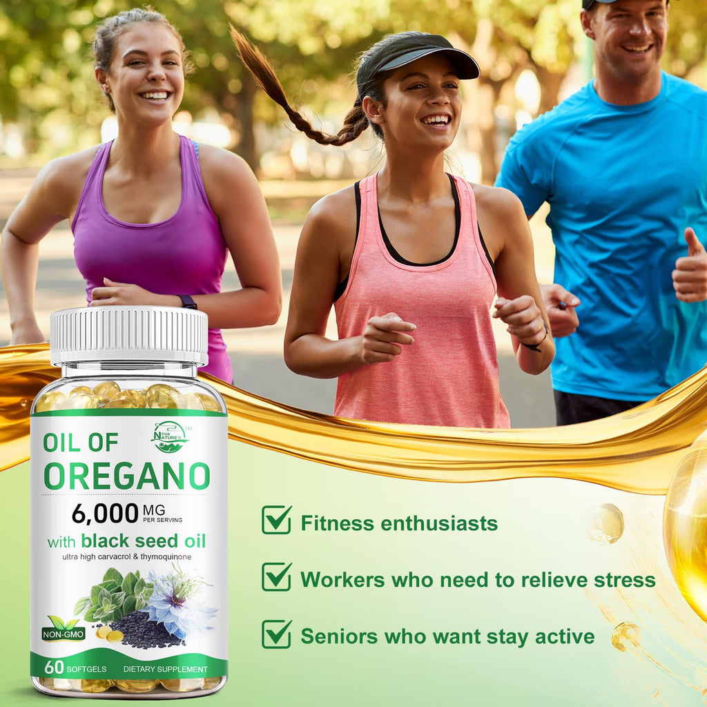 Nature's live Oil of Oregano with Black Seed Oil | 2 in 1 Oregano Supplement for Immune Health, Retains High Concentrated Carvacrol & Thymoquinone, 60 Softgels, 2 Pack