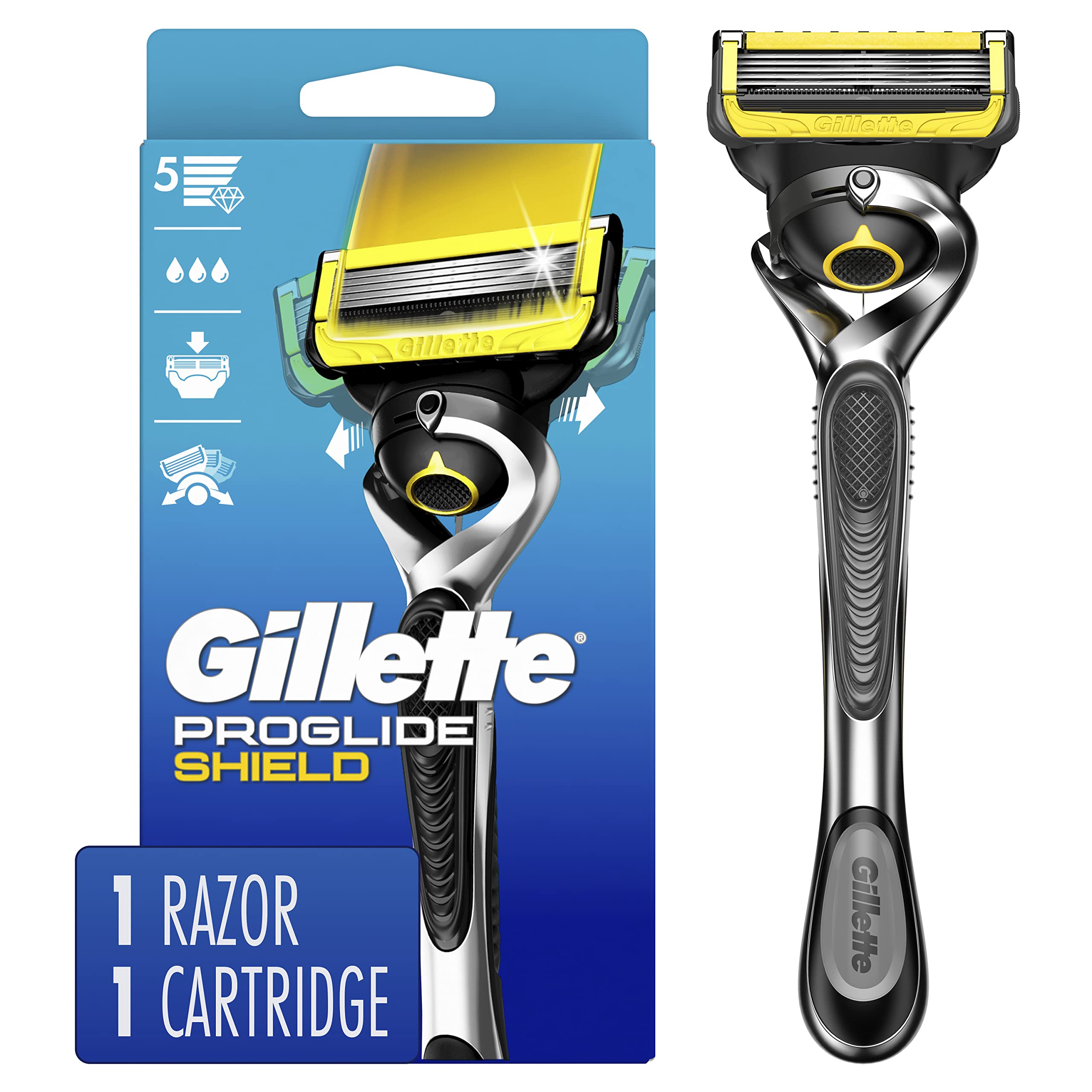 Buy now Gillette ProGlide Shield Razor for Men, Handle + 2 Blade Refills at indiglob india