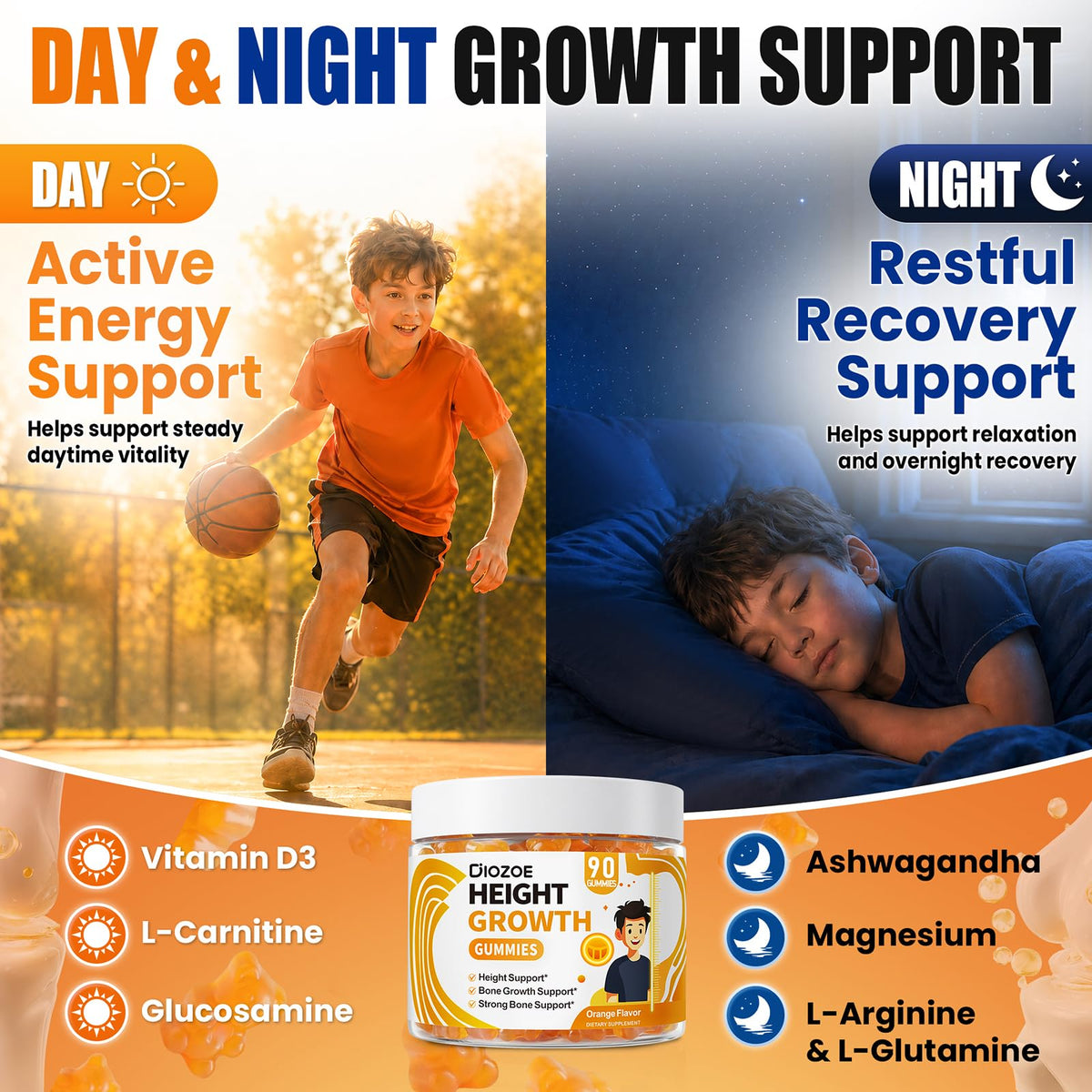 Height Growth Gummies (90 Count), Calcium 300mg, Magnesium Glycinate 50mg, Zinc, Ashwagandha, Vitamin D3 K2, Height Support Multivitamin, Bone Strength and Growth Supplement for Teens, Adults
