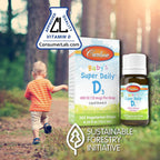 Buy now Carlson - Baby's Super Daily D3, Baby Vitamin D Drops, 400 IU (10 mcg) per Drop, 1-Year Supply, Vegetarian, Liquid Vitamin D for Infants and Toddlers, Unflavored, 365 Drops at indiglob india