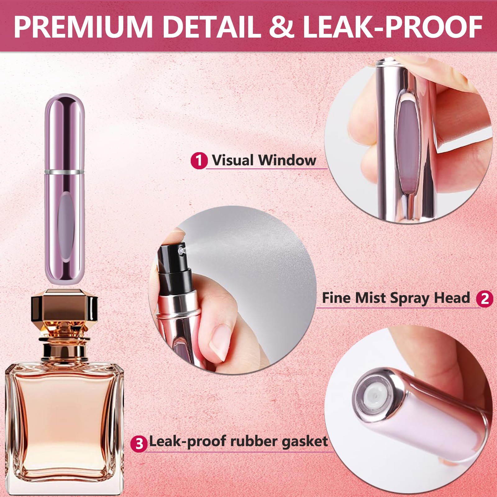 opasyo Refillable Perfume Atomizer, Leak-Proof, 5ml 4 Pack | Portable travel perfume spray bottle. Includes Gold/Pink/Blue/Black. Perfect essentials for traveling and outgoing.